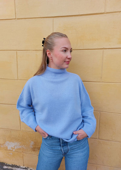 LaSalle - Raised Neck Knitted Sweater Light Blue