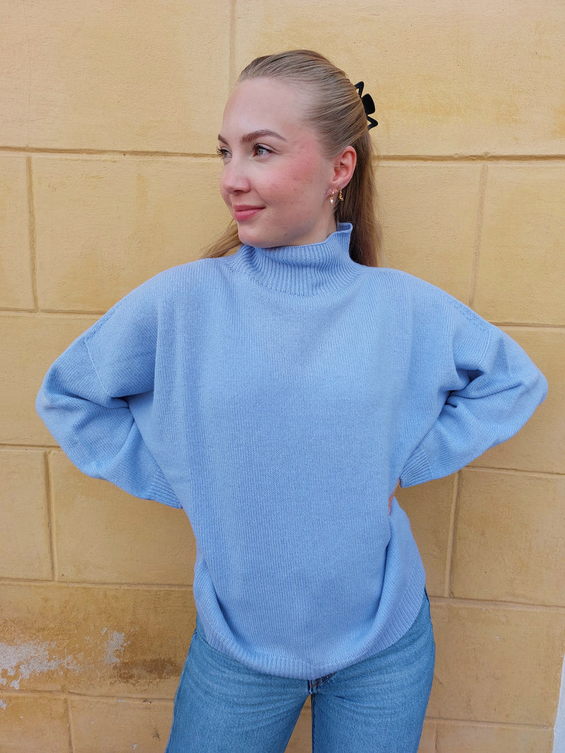 LaSalle - Raised Neck Knitted Sweater Light Blue