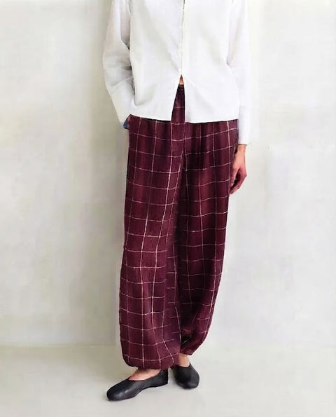 Yerse - Chiara Check Harem Pants Burgundy