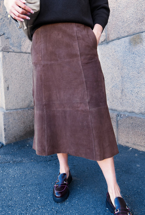 BTF•CPH - Alissa Suede Leather Skirt Chocolate Brown