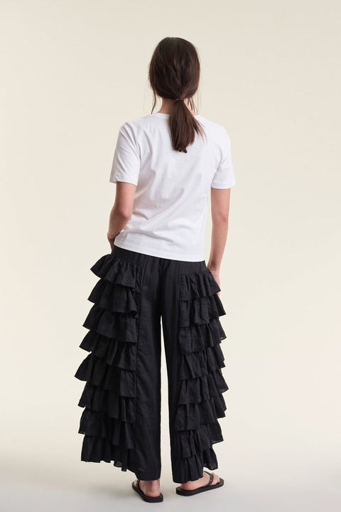 Bitte Kai Rand – Airy Linen Pants with Flounces Black UnnaS