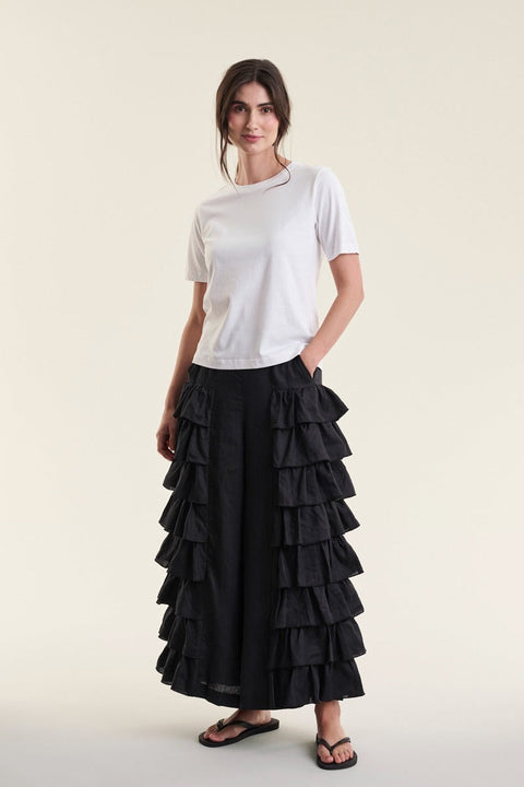 Bitte Kai Rand – Airy Linen Pants with Flounces Black UnnaS