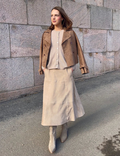 BTF•CPH - Alissa Suede Leather Skirt Midi Ivory UNNA S