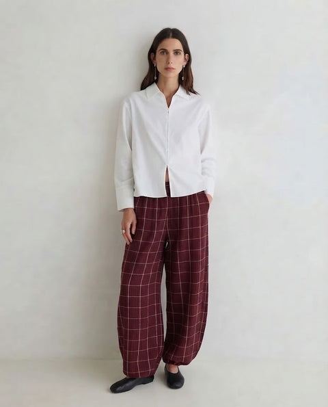 Yerse - Chiara Check Harem Pants Burgundy