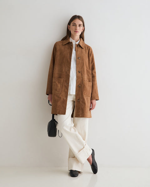 Yerse - Marcella Sheep Suede Midi Coat Camel