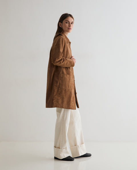 Yerse - Marcella Sheep Suede Midi Coat Camel