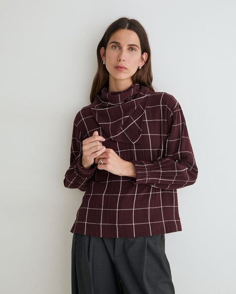 Yerse - Chiara Check Shirt With Scarf Burgundy