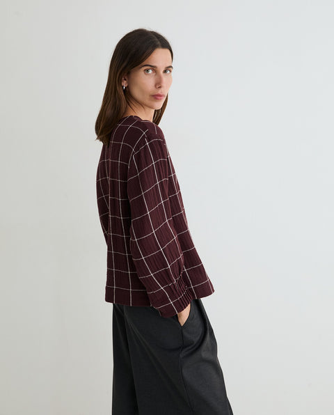 Yerse - Chiara Check Shirt With Scarf Burgundy