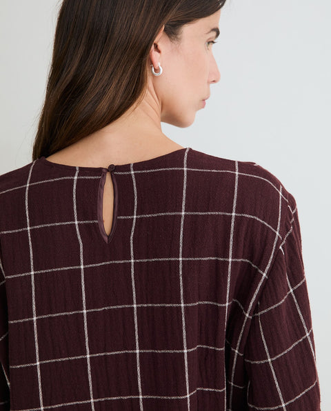 Yerse - Chiara Check Shirt With Scarf Burgundy