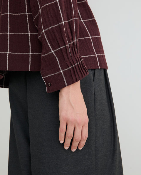 Yerse - Chiara Check Shirt With Scarf Burgundy