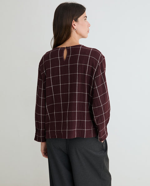 Yerse - Chiara Check Shirt With Scarf Burgundy