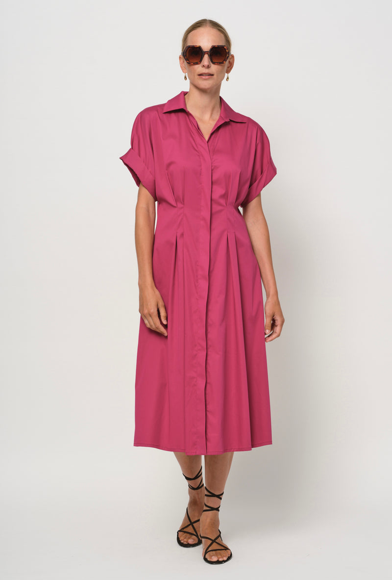 LaSalle - Waist Pleat Dress Magenta