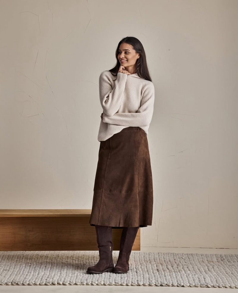 BTF•CPH - Alissa Suede Leather Skirt Midi Coffee