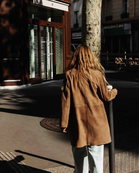 Yerse - Marcella Sheep Suede Midi Coat Camel