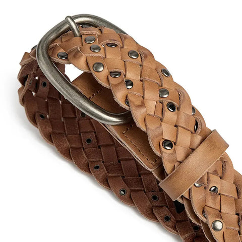 Depeche - Braided Leather Belt With Studs Nature UNNA S