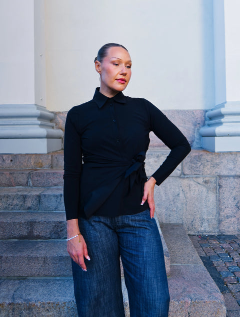 LaSalle - Side Tie Wrap Shirt Black