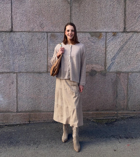 BTF•CPH - Alissa Suede Leather Skirt Midi Ivory UNNA S