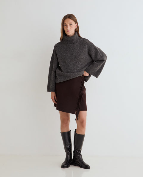Yerse - Eloise Skirt Fringe Coffee Brown