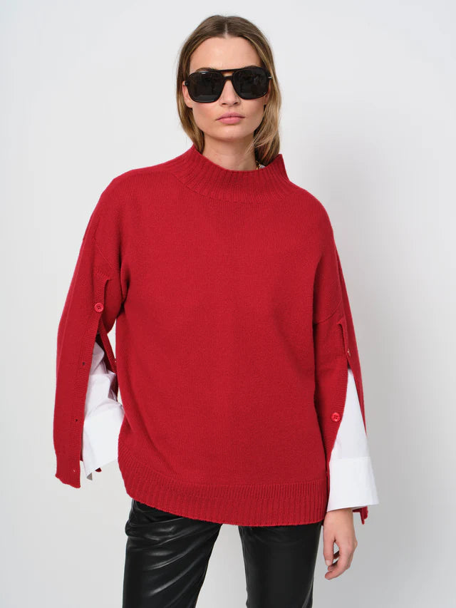 LaSalle - Button Wool Sweater Red