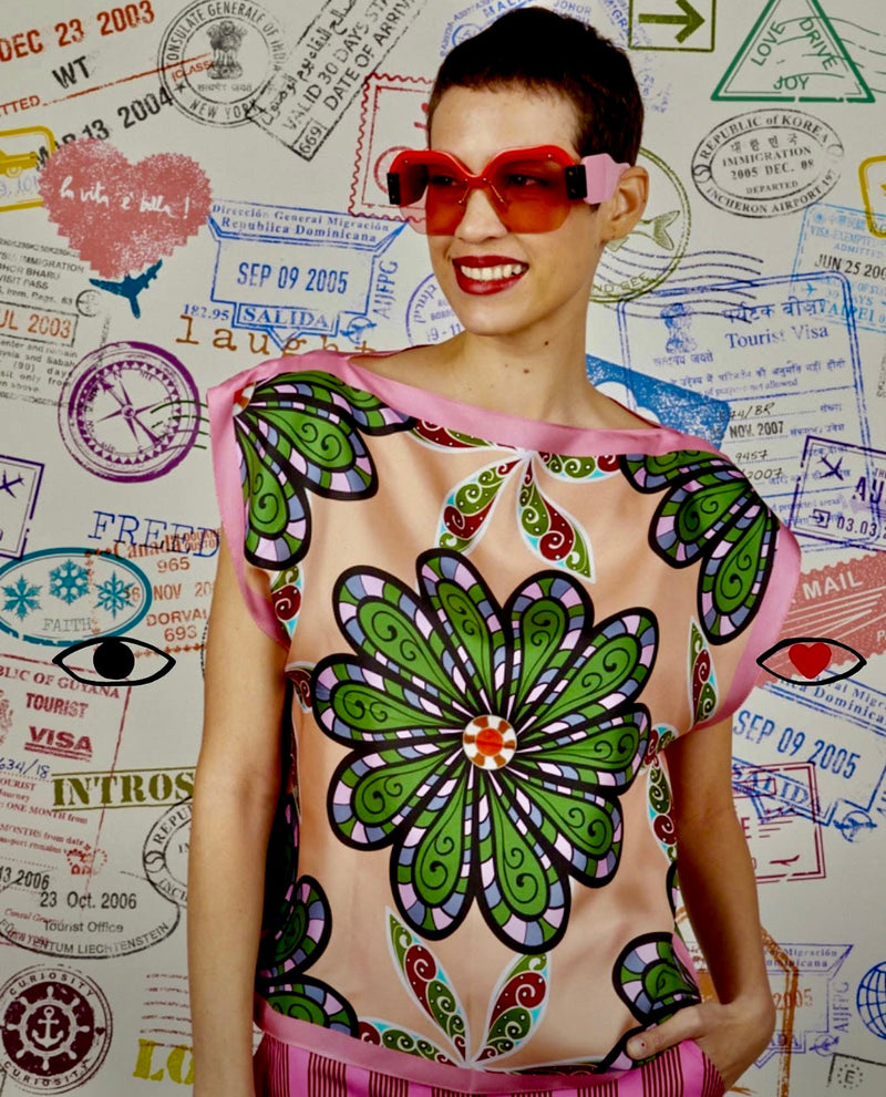 Erfurt Luxury – Printed Silk Twill Top Raspberry Pink