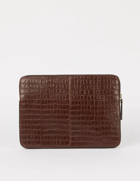 O My Bag - Laptop Sleeve Leather Croco Print Chocolate - UNNA S