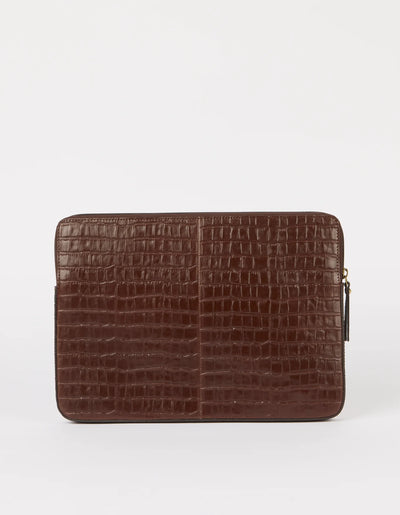 O My Bag - Laptop Sleeve Leather Croco Print Chocolate