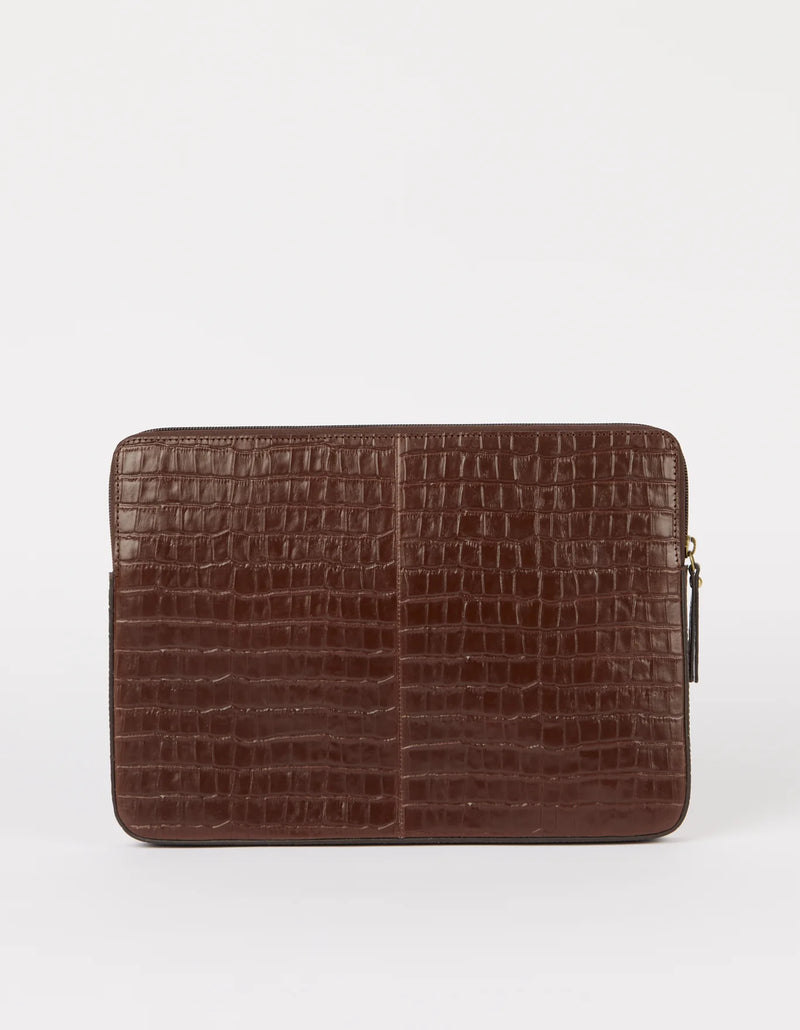 O My Bag - Laptop Sleeve Leather Croco Print Chocolate