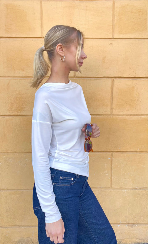 LaSalle - Falling Neck Shirt White - UNNA S