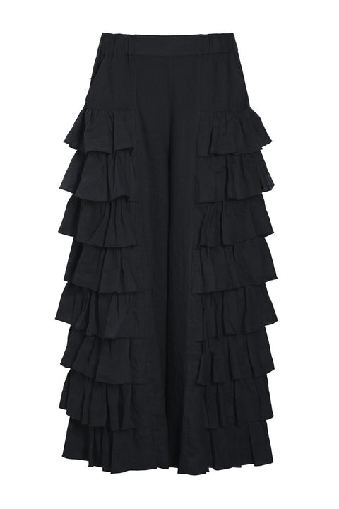 Bitte Kai Rand – Airy Linen Pants with Flounces Black