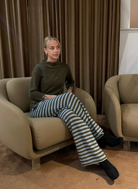 By Basics - Merino Wool Pants Striped - UNNA S