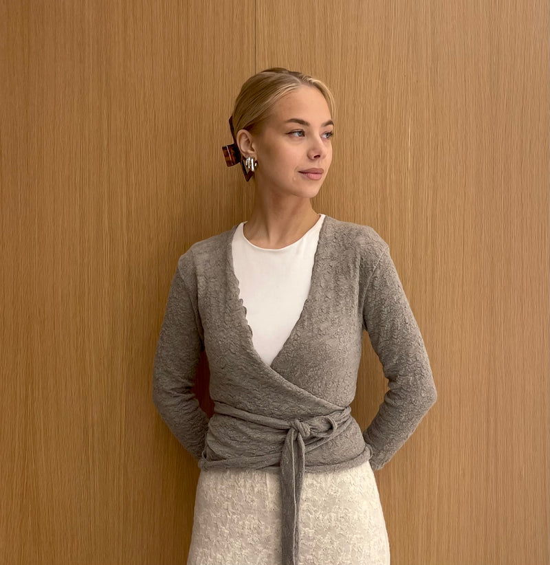 By Basics - Wrap Over Merino Knit Elephant Melange