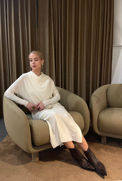 By Basics - Merino Wool Dress Loose Long Raw White