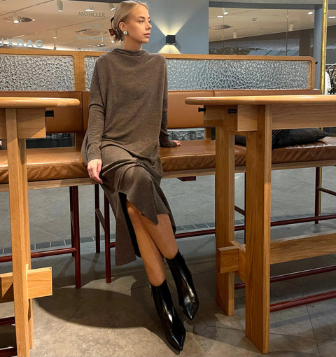 By Basics - Merino Wool Dress Loose Long Earth Melange - UNNA S