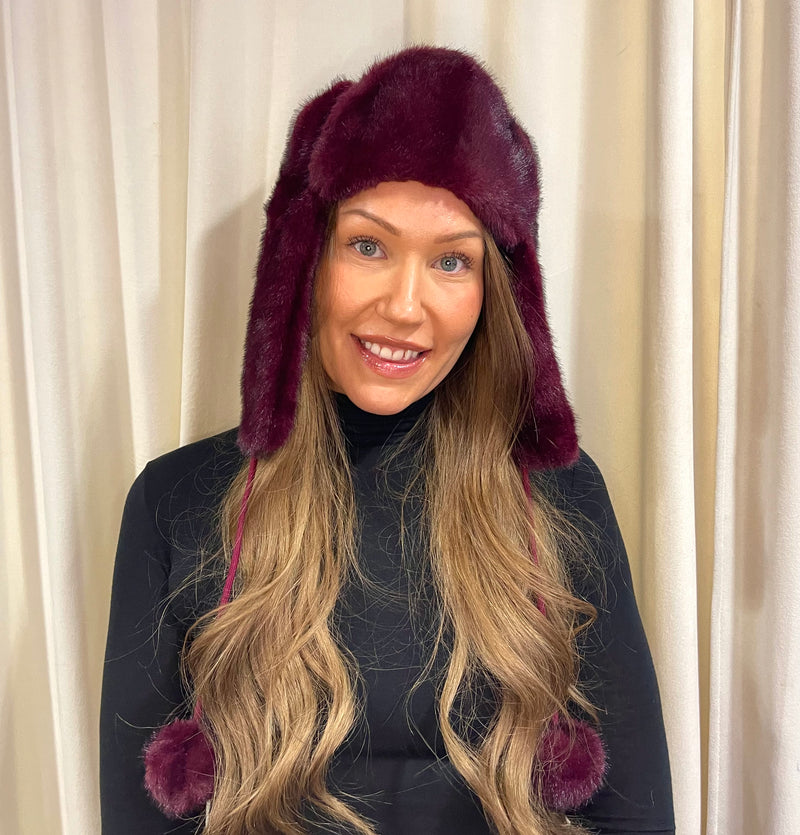 Alex•Max - Nicola Fur Hat With Pom Poms Burgundy