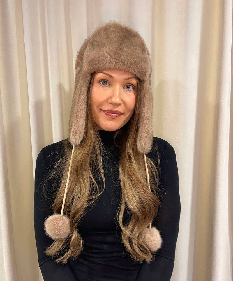 Alex•Max - Nicola Fur Hat With Pom Poms Light Brown