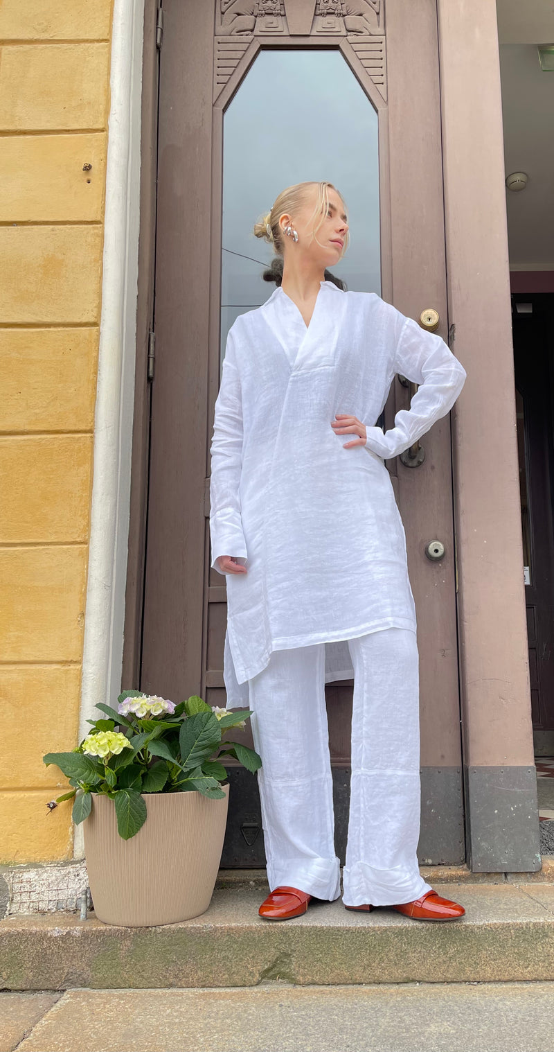 By Basics - Linen Shirt Dress White