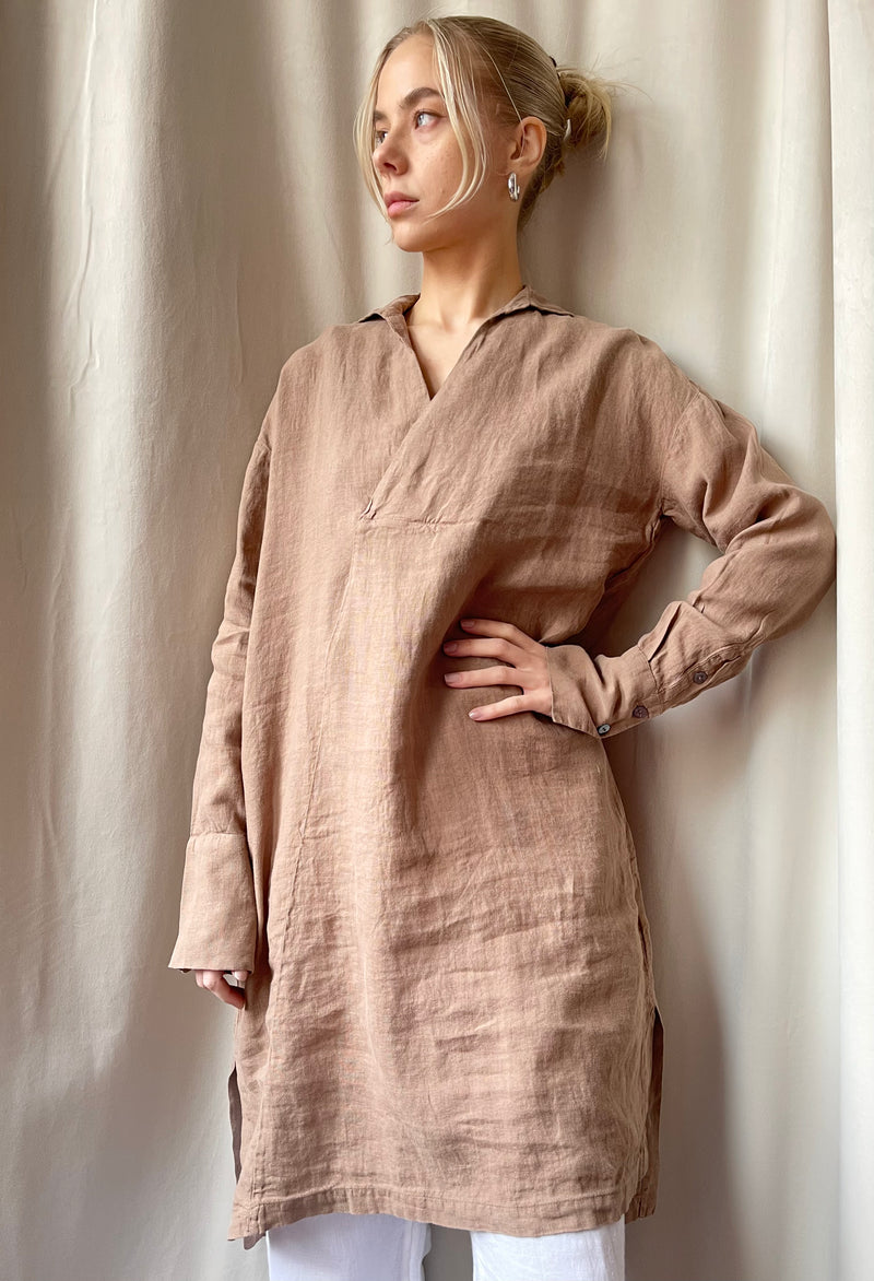 By Basics - Linen Shirt Dress Beige