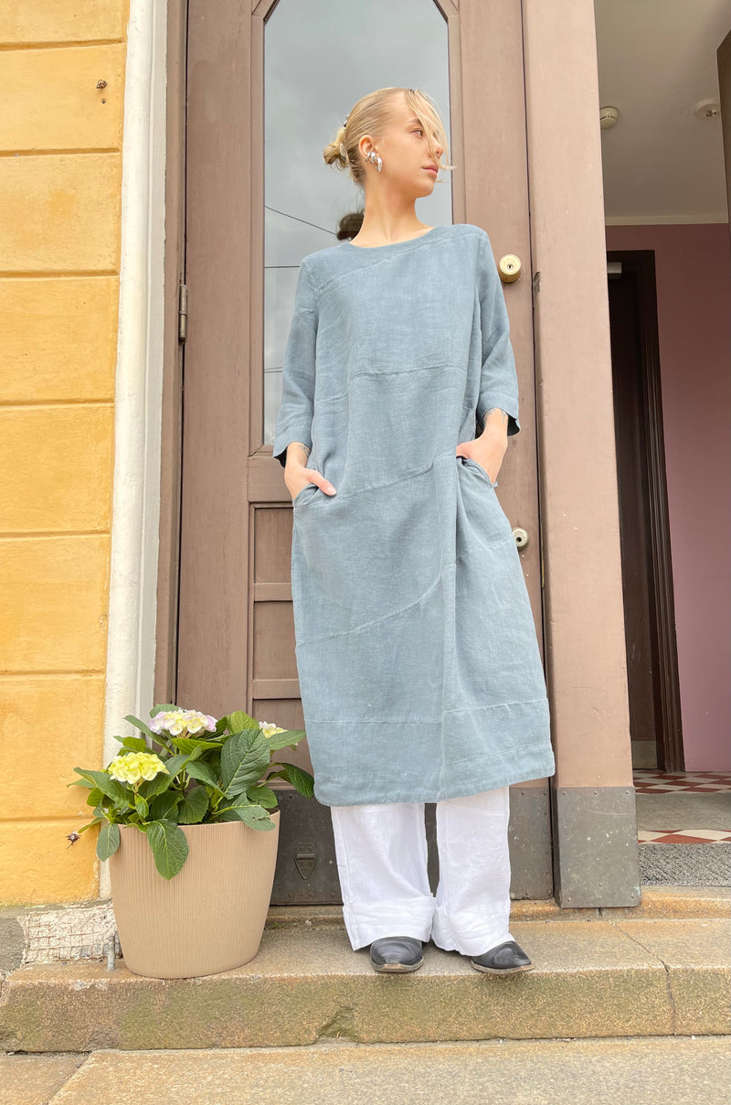 By Basics - Linen Dress Long Stormy Sea