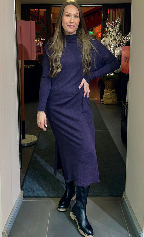 By Basics - Merino Wool Dress Long Plum Melange - UNNA S