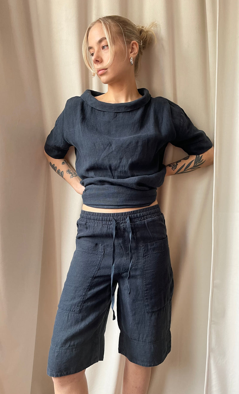 By Basics - Linen Shorts Midnight Blue