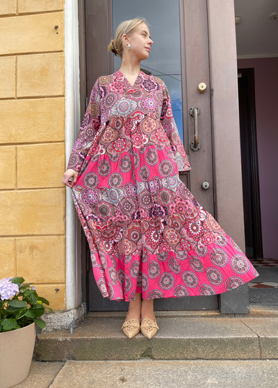 Erfurt Luxury - Long Layer Patchwork Dress Raspberry
