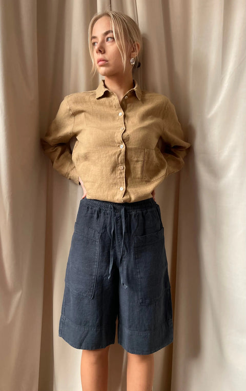 By Basics - Linen Shorts Midnight Blue - UNNA S