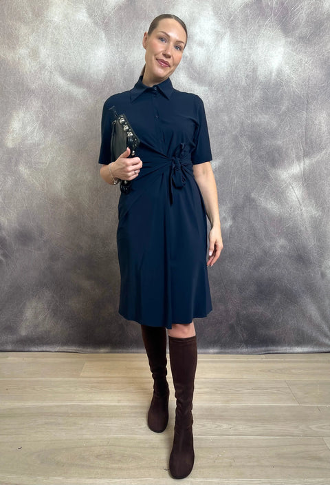 LaSalle - Maud Side Tie Wrap Dress With Short Sleeves Navy UnnaS