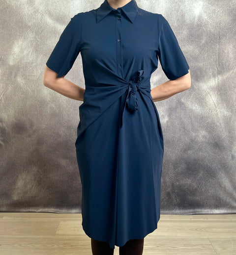 LaSalle - Maud Side Tie Wrap Dress With Short Sleeves Navy UnnaS