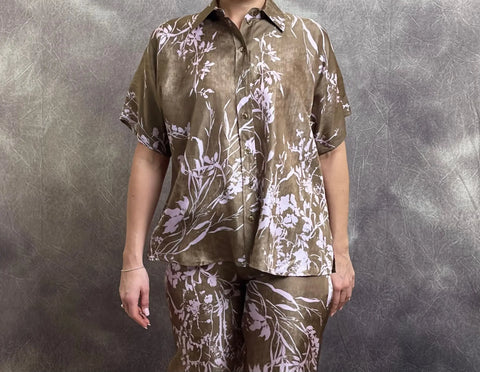 LaSalle - Linde Button Down Shirt Khaki/Lilac UnnaS