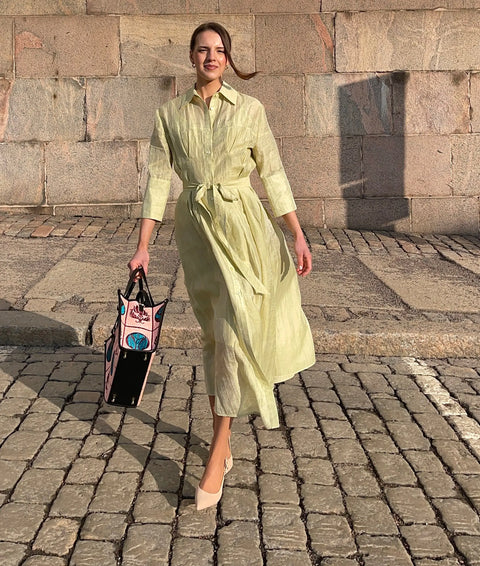 MeiMeij - Linen A-Line Dress Lime UnnaS