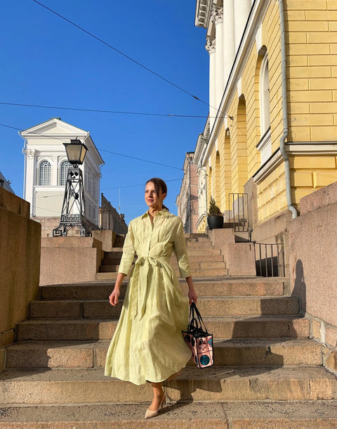 MeiMeij - Linen A-Line Dress Lime UnnaS