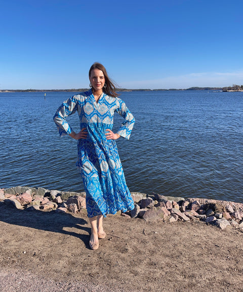 Erfurt Luxury - Long Layer Patchwork Dress Blue UnnaS
