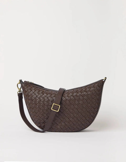 O My Bag - Leo Maxi Chocolate Woven Soft Grain Leather UNNA S