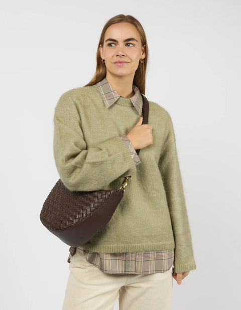 O My Bag - Leo Maxi Chocolate Woven Soft Grain Leather UNNA S